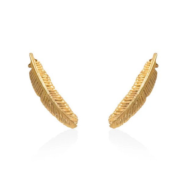 Boh Runga Miromiro Feather Studs Gold Plate